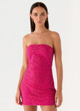 Dangerous Kind Beaded Mini Dress - Hot Pink